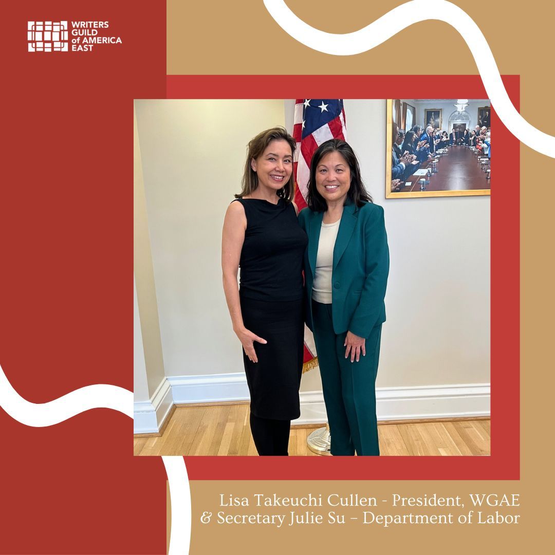 Happy AAPI Heritage Month! WGAE president @LisaCullen and DOL @ActSecJulieSu are both fierce labor advocates and proud members of the AAPI community. Yesterday, they met to talk about the importance of combating biases at work and in AI. #AAPIMonth