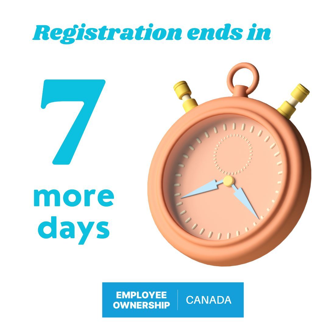 Registration ends in 7 days for the 2024 Canadian Employee Ownership Conference! Don’t miss out on the incredible speakers, great networking and information sessions!
🎟 Register today at buff.ly/4aiEL3W.
#caneoconference #EOCanada #employeeownership