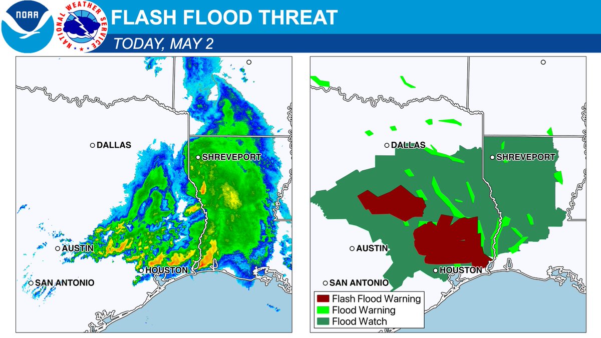 There are widespread flash flooding concerns over portions of the Central and Southern Plains into the Mississippi Valley today into tonight. Monitor a trusted source for weather updates, and remember: never drive through floodwaters. More than 50% of all flood fatalities are…