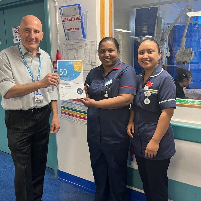 On #PatientExperienceWeek, we congratulate the team on D2 who received their WOW! award this morning from our Chairman, Steve Erskine, for having received 50 nominations for delivering outstanding patient care. 🙌🩵