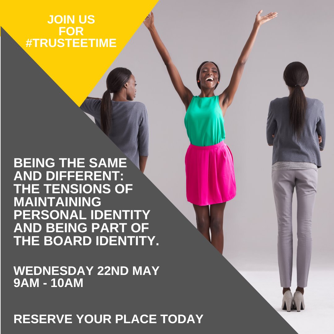 #TrusteeTime 🔗Reserve your free spot:ow.ly/Q4Vg50RoO4y #PersonalIdentity #DiversityInLeadership #InclusiveLeadership #RSALondon #LeadershipDevelopment #ProfessionalDevelopment #BoardMembers #TrusteesUnlimited #GroupDynamic #DiversityinBoards #WomenonBoards