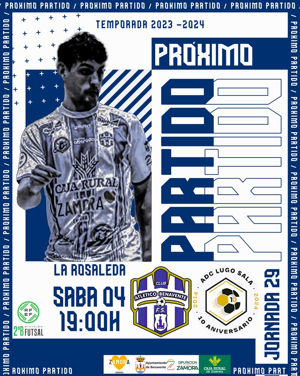 🔷PRÓXIMO PARTIDO!🔷

🏆Segunda B
🔸Jornada 29

Caja Rural Atco. Benavente
🆚
Lugo Sala

📆Sab 04
🕖19:00 h
🏟️ La Rosaleda

#YoSigoYTú
#BenaventeNuncaSeRinde 
#SomosFutsal