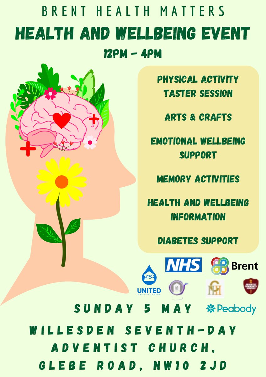 Join Brent Health Matters at the Willesden SDA Church TOMORROW! 😊 Take part in a physical activity session💃 Arts & Crafts 🎨 Learn about top tips and opportunities to look after your health and wellbeing💙