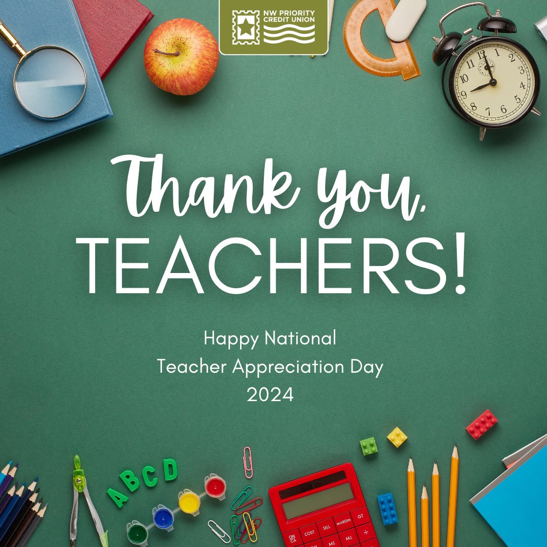 A great teacher is warm, accessible, enthusiastic and caring. This person is approachable, not only to students but to everyone around them.

Thank you for all that you do. Your hard work doesn't go unnoticed. You're appreciated!

#nwpcu #creditunions ##teacherappreciationday