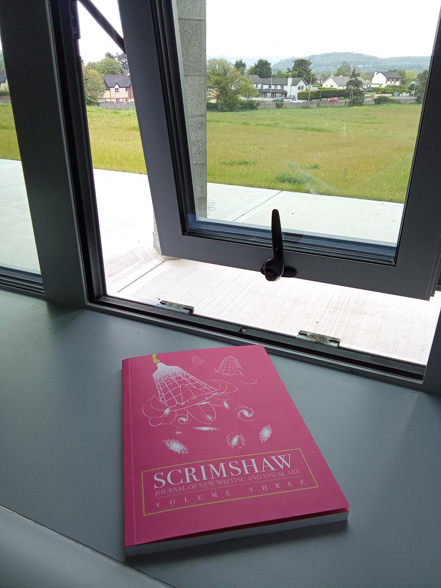 Look at this beautiful thing! Scrimshaw III (which launches today), entirely edited and curated by our brilliant 3rd-year ATU @WritingSligo students (also, we've a pretty decent view from the office...)