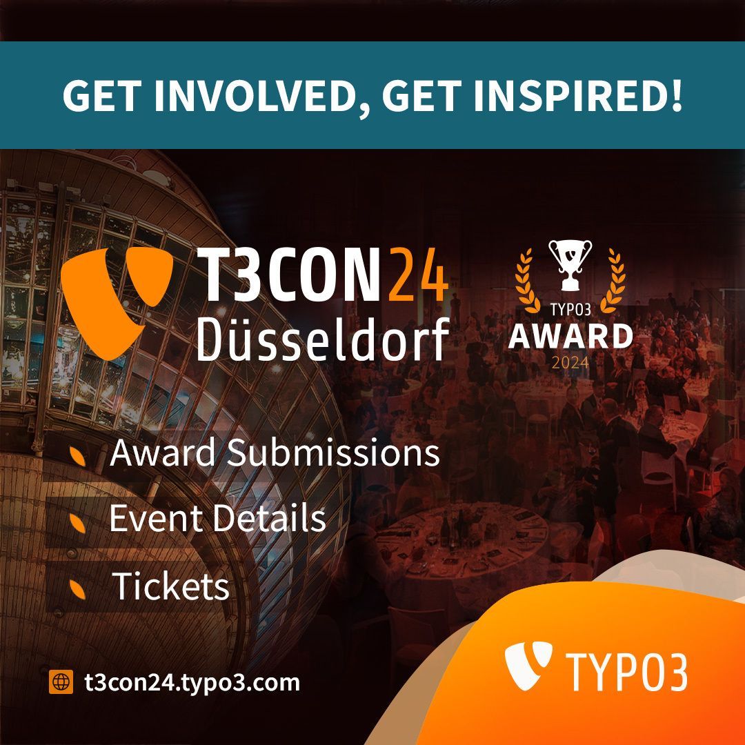 🎉 Ticket sales are now open for #T3CON24 & #TYPO3Awards! 🏆 Join us in Düsseldorf from 26-28 Nov for 3 days of talks, networking, and innovation within the TYPO3 community. Submit your projects for the TYPO3 Awards today! 📅 🌐typo3.com/blog/t3con24-t… #TYPO3