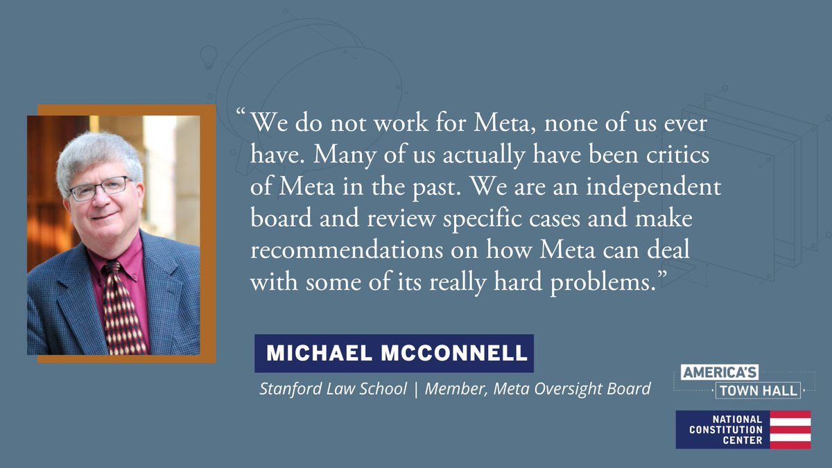 On #AmericasTownHall, Michael McConnell of @StanfordLaw describes the Meta Oversight Board and how they operate independently to help improve the social media platform. 

Watch the full program: ow.ly/Aa3350Rswo2