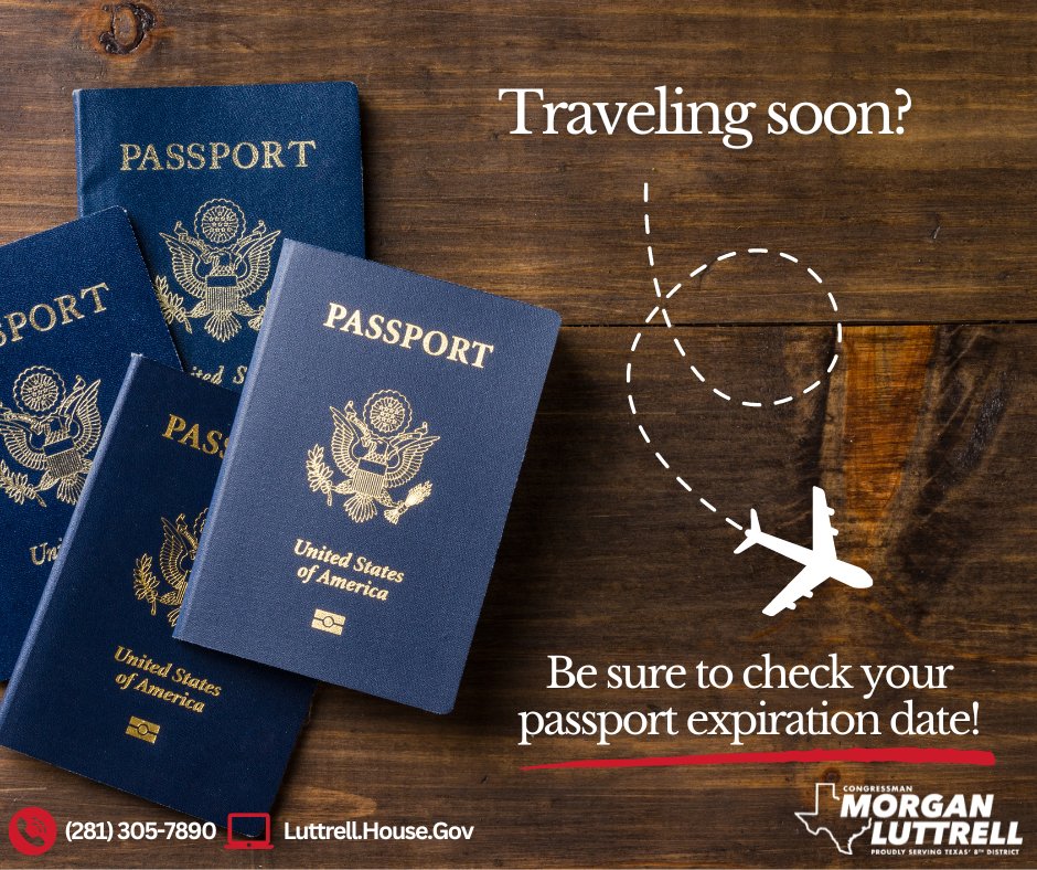 It’s travel season! Before you make any international vacation plans, check to see that your passport hasn’t expired. Don’t hesitate to reach out to my office if you need assistance.