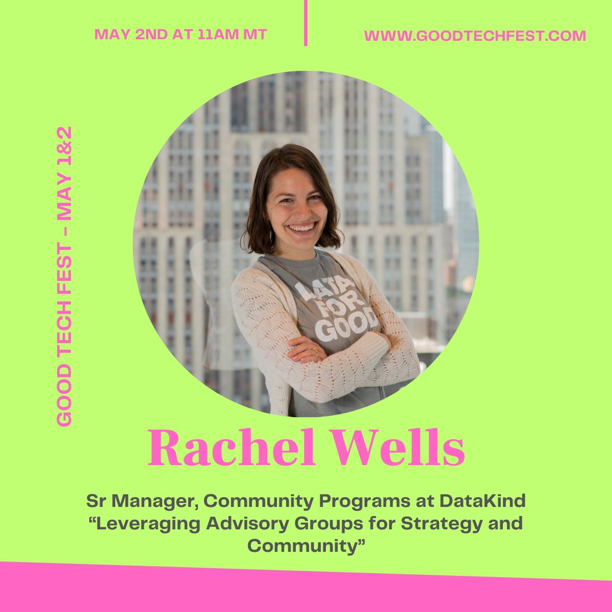 #HappeningToday! DataKind is leading a <a href="/GoodTechFest/">Good Tech</a> panel on Leveraging Advisory Groups for Strategy and Community at 1pm ET. Join us virtually (and free!) by using the code GOODTECHFRIENDS.   
👉 bit.ly/3JasQtp 
#goodtechfest #socialimpact