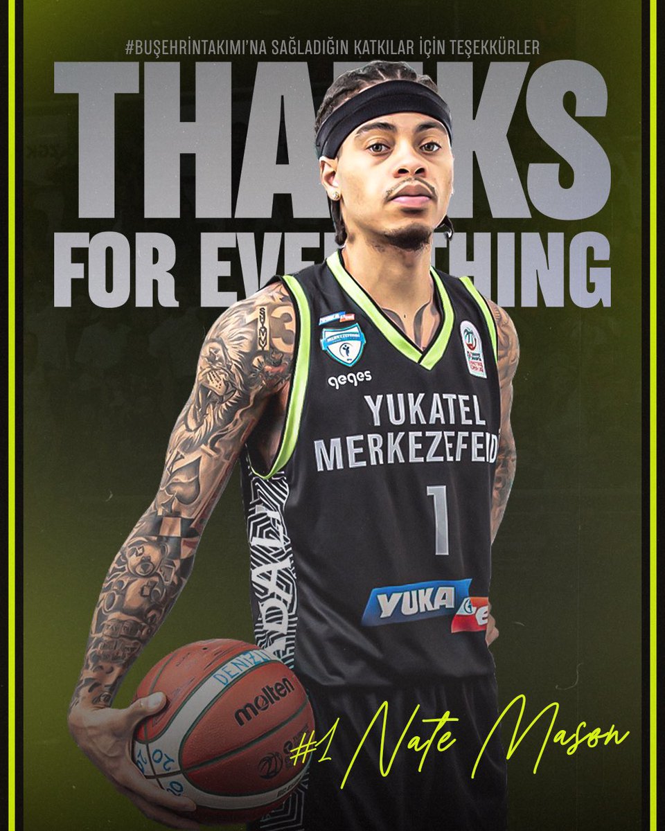 Yukatel Merkezefendi Belediyesi Basketbol Takımı olarak, Nate Mason’un değerli katkıları ve emekleri için minnettarız. Yeni baba olmanın heyecanını yaşamak için ülkesine erken dönüş yapacak olan Nate’e teşekkürlerimizi sunuyor, yeni kariyerinde mutluluk ve başarılar diliyoruz.