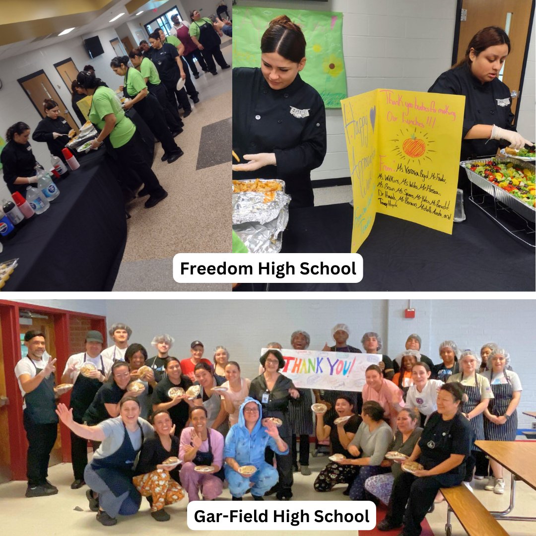 Our staff are feeling the love this week! Thank you to the students in the Culinary Programs at @Gar_Field_HS and @FreedomHS_PWCS for preparing lunch for our teams this week! #SchoolLunchHeroDay