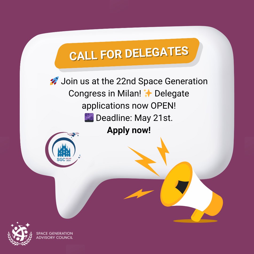 📢 Attention all space enthusiasts! 🌌👩‍🚀 Applications for delegates are now OPEN, but hurry - the deadline is May 21st! ⏰✨ Join us in shaping the future of space exploration! 🌟 #SGC2024 #CallForDelegates #ApplyNow #SpaceExploration 🌍🛰️