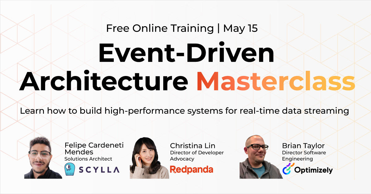 ScyllaDB's tweet image. Our free masterclass on May 15 with @redpandadata&apos;s Christina Lin, @Optimizely&apos;s @netguy204 and @cardeneti82118 examines commonly overlooked considerations that impact performance. Don&apos;t miss this interactive session &amp;gt; ow.ly/3UUm50RuFnH

#ScyllaDB #EDA #EventArchitecture