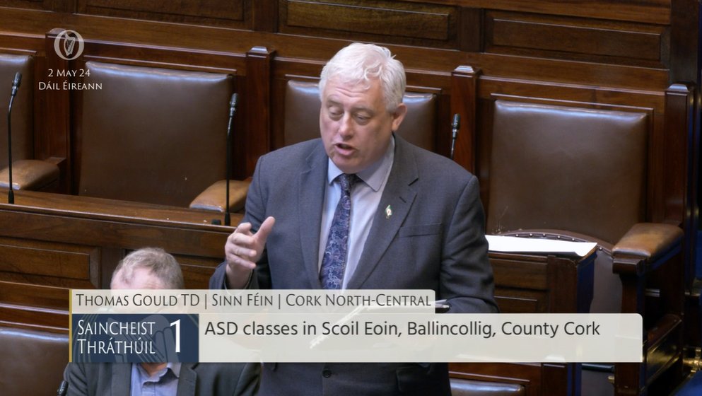 #Dáil Topical Issue 1: Deputies @ThomasGouldSF, @MickBarryTD, @padraigosull - To the Minister for Education - To discuss the provision of sanctioned ASD classes in Scoil Eoin, Ballincollig, Cork. #SeeForYourself bit.ly/2wRX0Aj