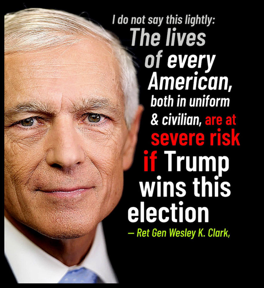 I strongly agree with retired 4-star General Wesley Clark! Do you, yes or no? 👇🏽👇🏽👇🏽