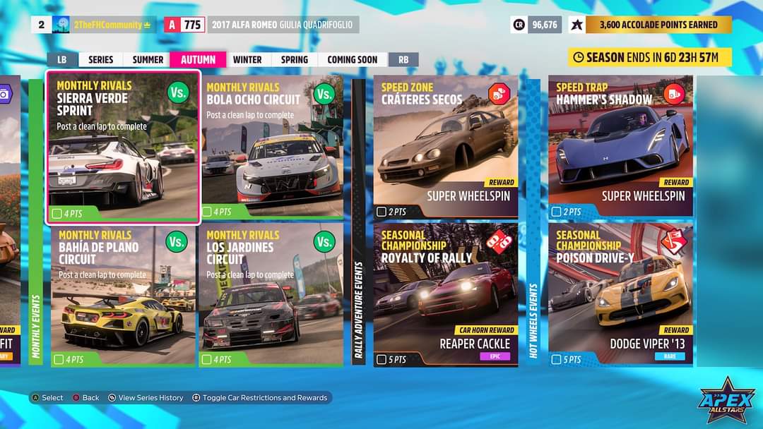 Today, we kick off week 2 of Apex AllStars (Series 33) in Forza Horizon 5! That means that it's Autumn (Storm Season) and we have a brand-new playlist to get stuck into, with cars to unlock along the way. Overall, there are 9 cars to be won in autumn as follows: > ’21 Hyundai…