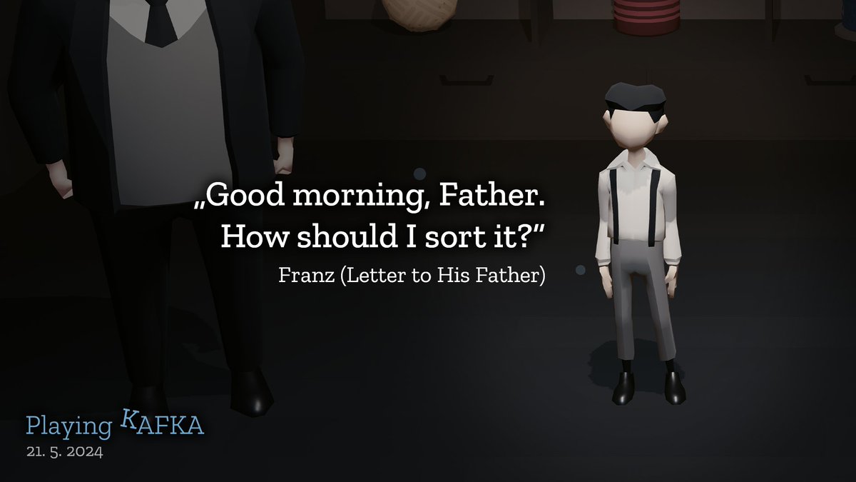 Not just Kafka’s novels, but also his biography: Chapter 2 of Playing Kafka puts you in the shoes of young Franz, helping his father in a family store, unable to meet the parent’s high demands.🧶May 21st, mobile, desktop 100% free. store.steampowered.com/app/2911850/Pl… #adventuregame #kafka