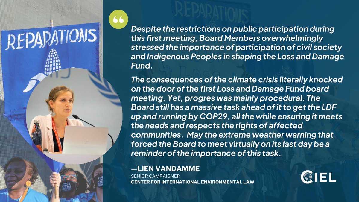 The meeting of the Board of the #LossAndDamageFund just ended in Abu Dhabi 🇦🇪. Despite the restrictions on public participation during this 1st meeting, Board Members overwhelmingly stressed the importance of #CSOs & #IndigenousPeople participation. Read our reaction 🧵👇