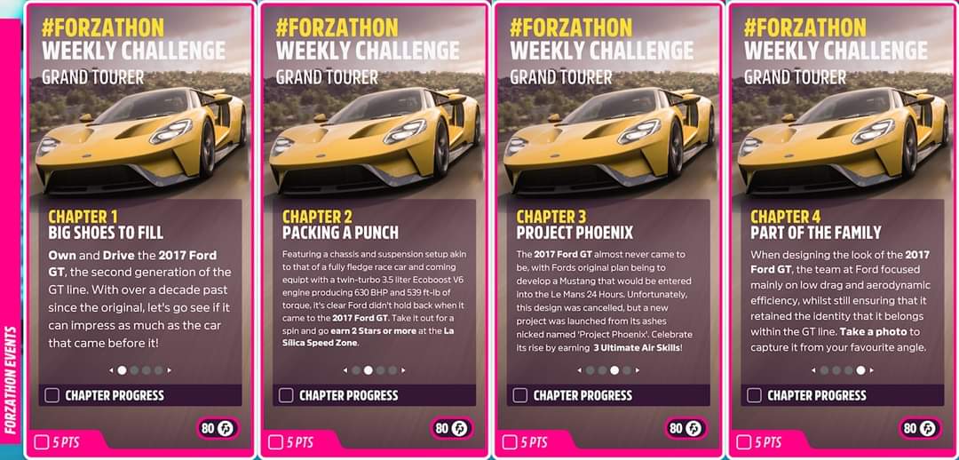 Series 33 - Autumn (Forzathon Weekly) It might be low, but it's certainly not slow! We're taking the 2017 Ford GT for a spin around Mexico this week 👇 The tasks are as follows: 1️⃣ - Own & Drive 2️⃣ - Earn 3 Stars at the La Silica Speed Zone 3️⃣ - Earn 3 Ultimate Air Skills 4️⃣ -…