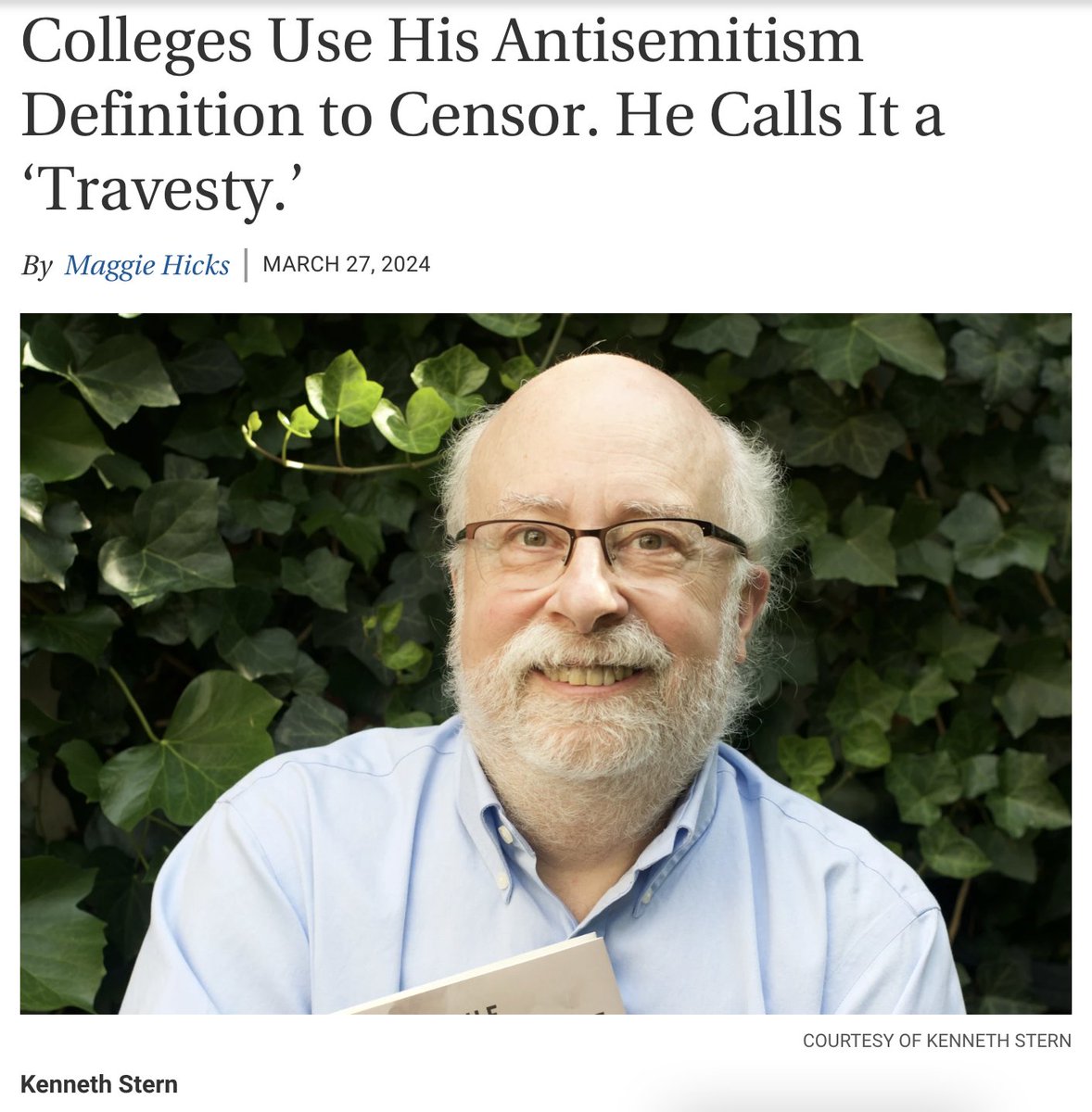 Ken Stern drafted this definition of antisemitism. 'It was designed primarily for European data collectors to be able to craft reports,' he wrote in @BostonGlobe. It was never meant to punish speech. 'Asking the state to suppress disfavored ideas, especially on campuses, is…