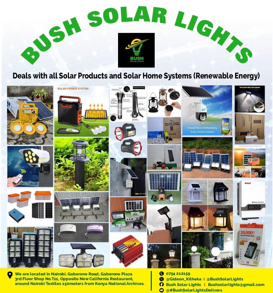 @omwambaKE Nationwide blackout, meanwhile nunueni solar accessories huku Bush Solar Lights Shop to avoid power shortages. Contact 0754 212159 @Gideon_Kitheka to order. #BushSolarLightsDelivers