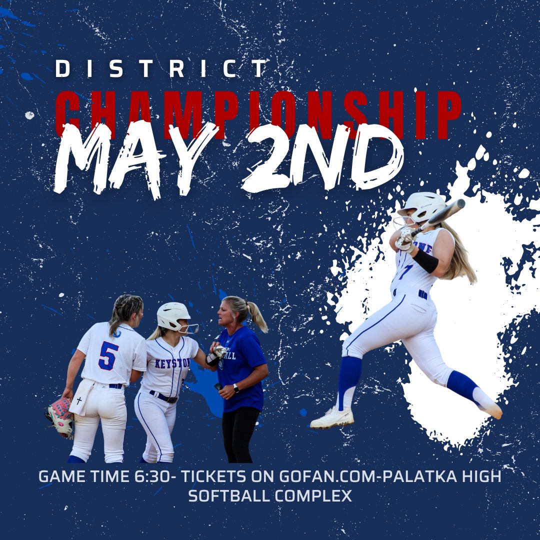 Keystone Heights Softball 🥎 (@kh_softball) on Twitter photo 🥎GAME DAY🥎
❗️DISTRICT CHAMPIONSHIP TONIGHT AGAINST PALATKA❗️
📍Palatka High School Softball Complex
⏰ 6:30
🎟️ GoFan.com
<a href="/AthleticsKhhs/">KHHS Athletics</a> <a href="/ThePrepZone/">The Prep Zone</a> <a href="/ridaught/">Mike Ridaught</a>
#indianstrong #newheights 🥎GAME DAY🥎
❗️DISTRICT CHAMPIONSHIP TONIGHT AGAINST PALATKA❗️
📍Palatka High School Softball Complex
⏰ 6:30
🎟️ GoFan.com
<a href="/AthleticsKhhs/">KHHS Athletics</a> <a href="/ThePrepZone/">The Prep Zone</a> <a href="/ridaught/">Mike Ridaught</a>
#indianstrong #newheights
