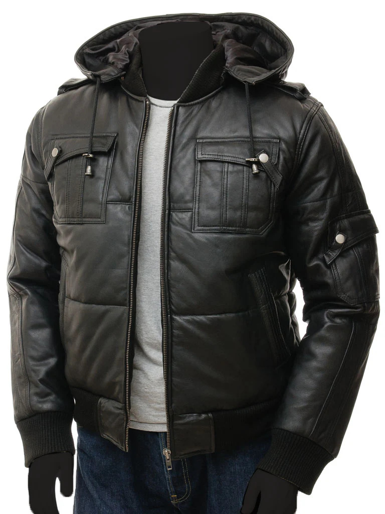 Vintage Arc Men's Black Hooded Bomber Leather Jacket | Real Lambskin Black Leather Jackets For Men With Removable Hood
#bikerjacket #menleatherjacket #bomberjacket #menjackets #leatherjacket  #blackleatherjacket #hoodedleatherjacket
thevintagearc.com/collections/me…