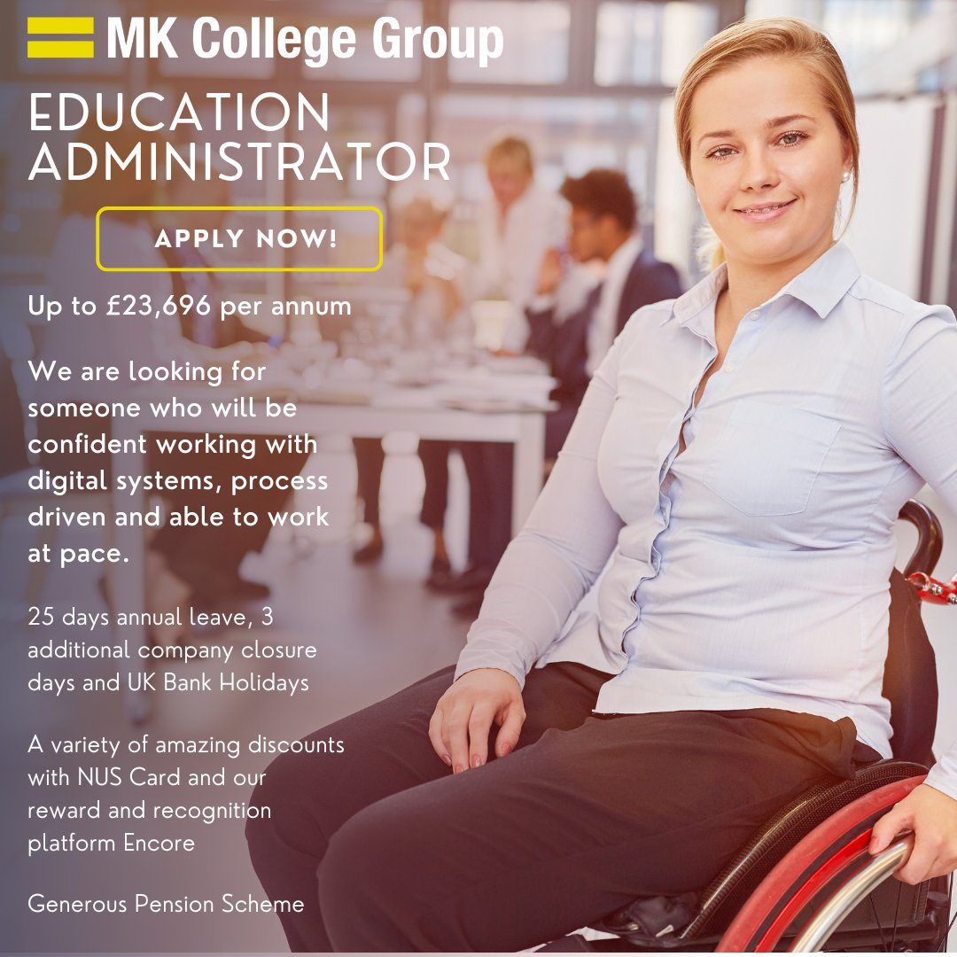 Milton Keynes College are looking for a proactive and customer service orientated individual to support with effective administration processes and demands.

lnkd.in/dFzBRd5W

#joinmkcollege
#adminjobs
#NotJustACollegeInMiltonKeynes
#administrator
#FastForwardFriday