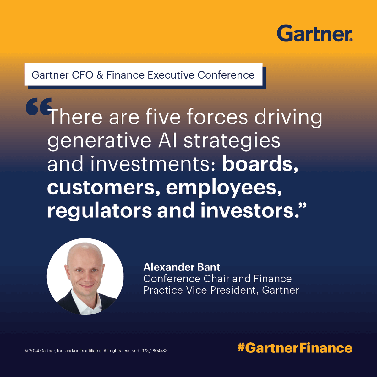 81% of CFOs are projecting to spend more on #GenAI in 2024. Gartner expert Alexander Bant shares the 5 forces pushing this forward. 

Get the tools you need to craft and implement an effective #finance #AI strategy at #GartnerFinance: gtnr.it/3Wo9pFg