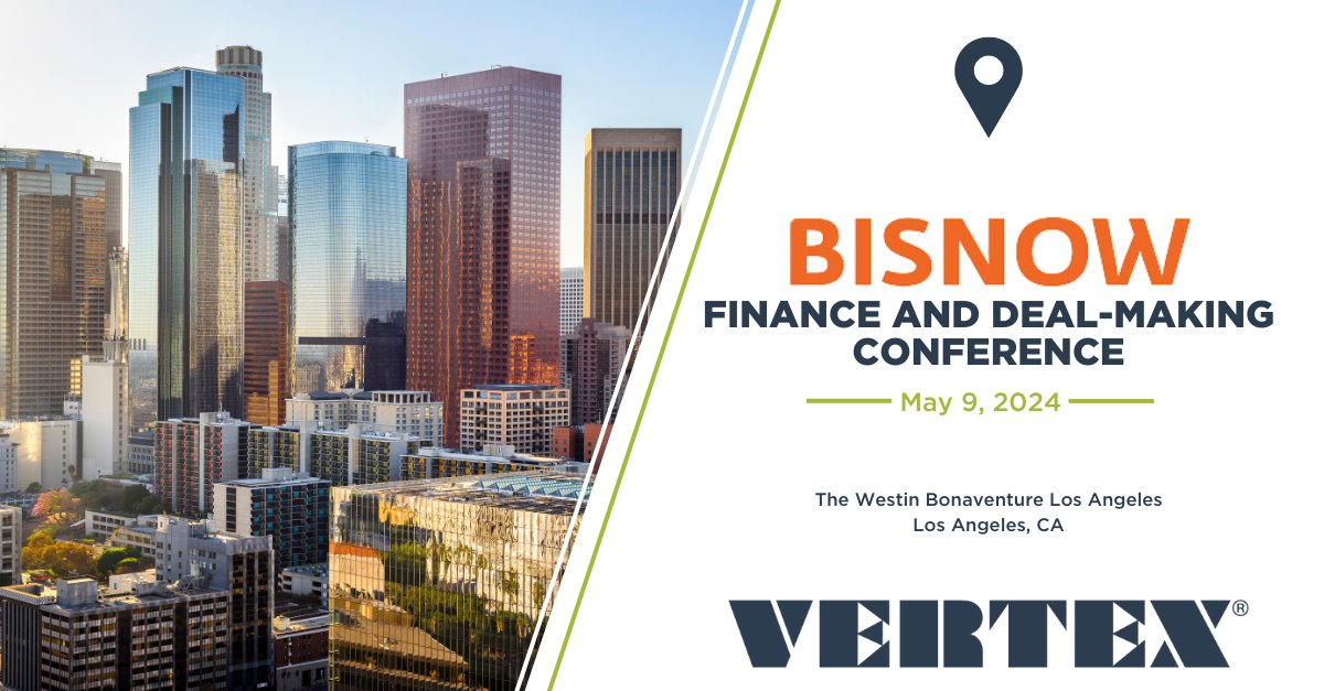Join VERTEX's Bradley Lancaster, CPC, at @BisnowLA's Finance and Deal-Making Conference on May 9th! Gain insights on CRE capital markets, construction financing, and connect with Bradley to explore how VERTEX supports your business goals. #Bisnow #CRE #AECSolutions #WeAreVertex