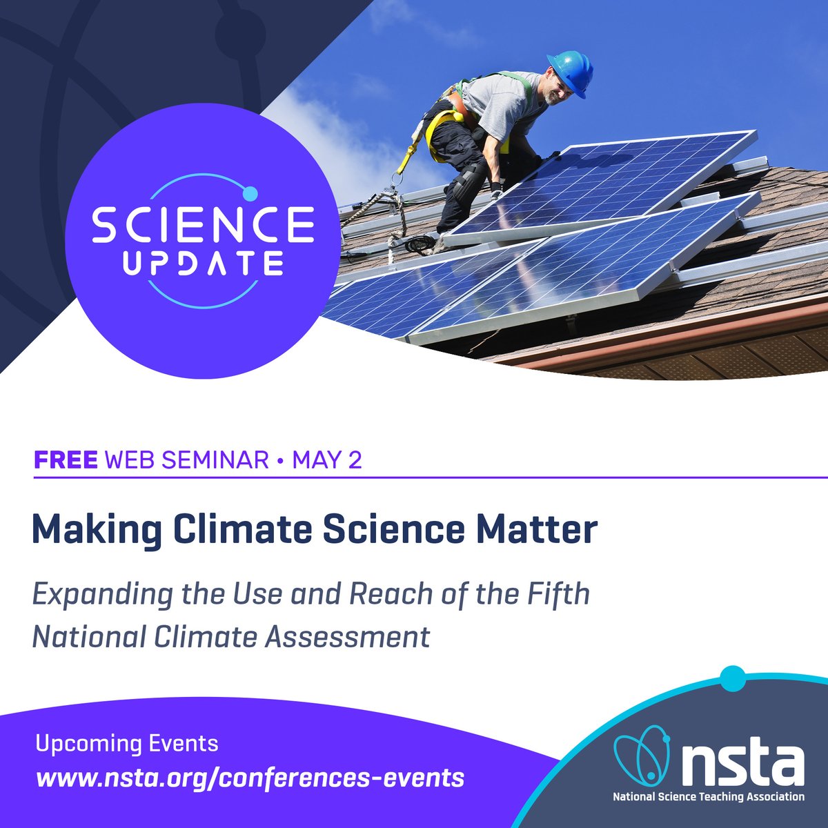 Join #NSTA TODAY @ 7 PM ET for a web seminar about the NCA5 report, a scientific report on climate change in the US. Learn from an NCA5 author about the science within the report and resources to introduce the NCA5 to non-scientific audiences. Register at bit.ly/44muy4R