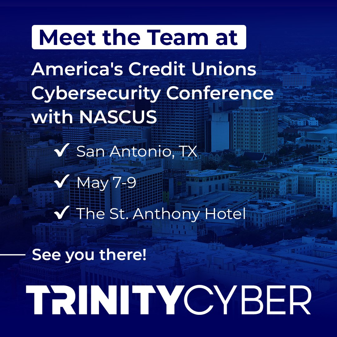 Trinity Cyber is a proud sponsor of @AmericasCUs Cybersecurity Conference with NASCUS, May 7-9! Our team will be on hand to share how our cutting-edge technology protects credit unions from evolving cyber threats. Learn more: hubs.la/Q02vpM-p0 #CreditUnions #Cybersecurity