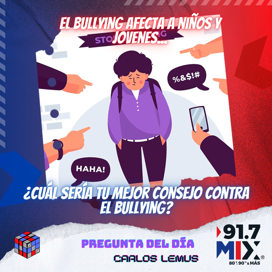 El #bullying puede ser por por el peso, color de pelo, tu forma de actuar, los niños siempre le encuentran. LA PREGUNTA ES: ¿Qué consejo le darías si un niño cerca a ti sufre de bullying? #PreguntaDelDía #Puebla #MixFm #DiaContraElAcosoEscolar