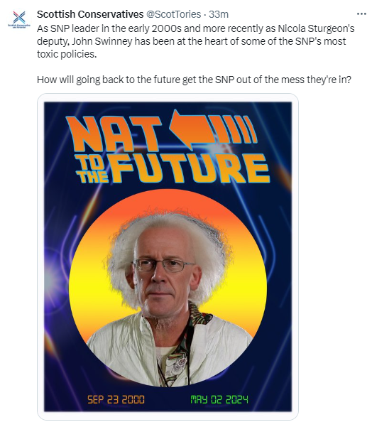 Congrats to eternally self-owning Scot Tories in drawing a comparison between John Swinney and one of the most loved characters, Doc Brown, in one of the most loved films ever. Thank you dimwits ! 😆