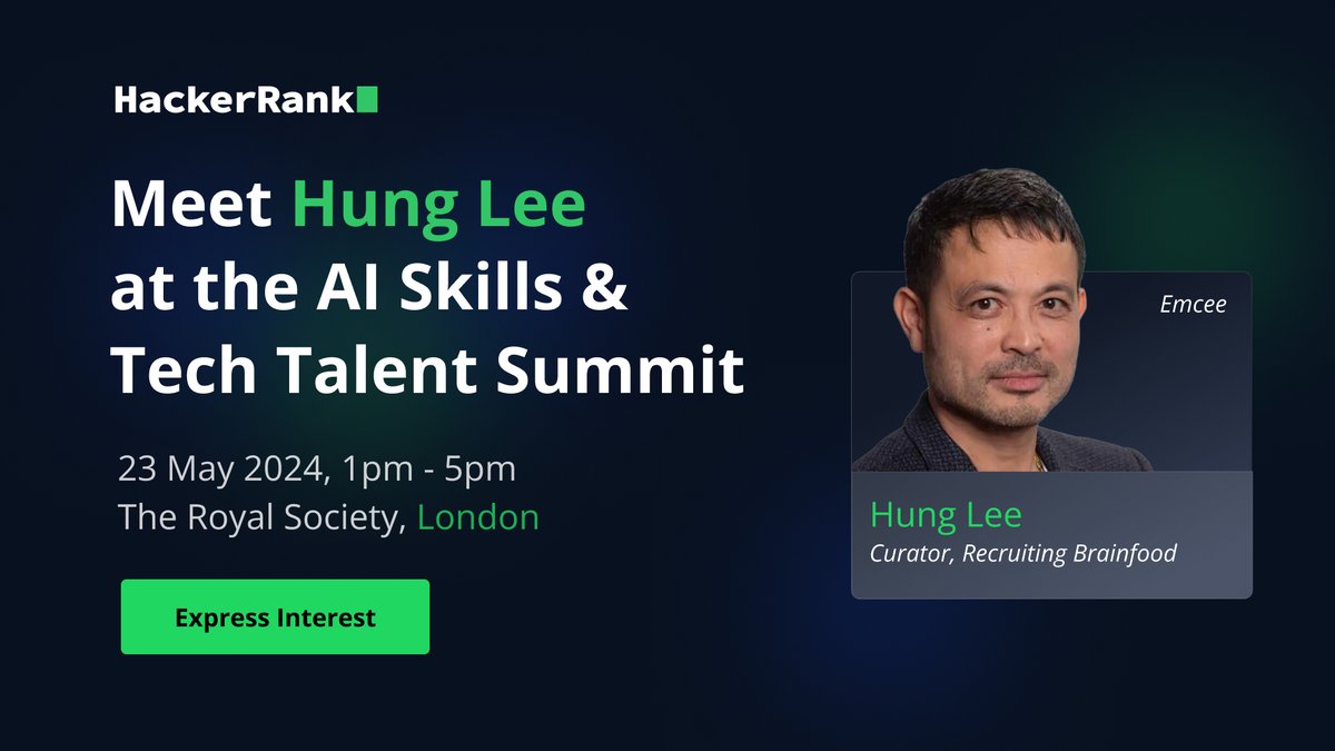 Topping the search for 'best talent acquisition newsletter' is Recruiting Brainfood, curated by @HungLee - who's also an Emcee at our AI Skills & Tech Talent Summit in London. Register now for this unmatched networking and learning opportunity: hackerrank.com/resources/ai-s…