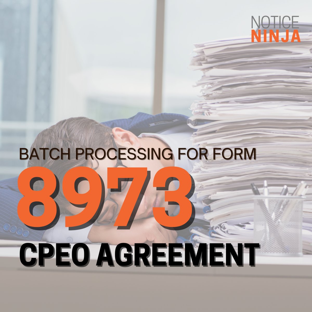 Drowning in CPEO 8973 forms? Let NOTICENINJA be your life raft! 🚣‍♂️

#CPEO8973 #batchprocessing #automation #savetime #NoticingNinja #PEO