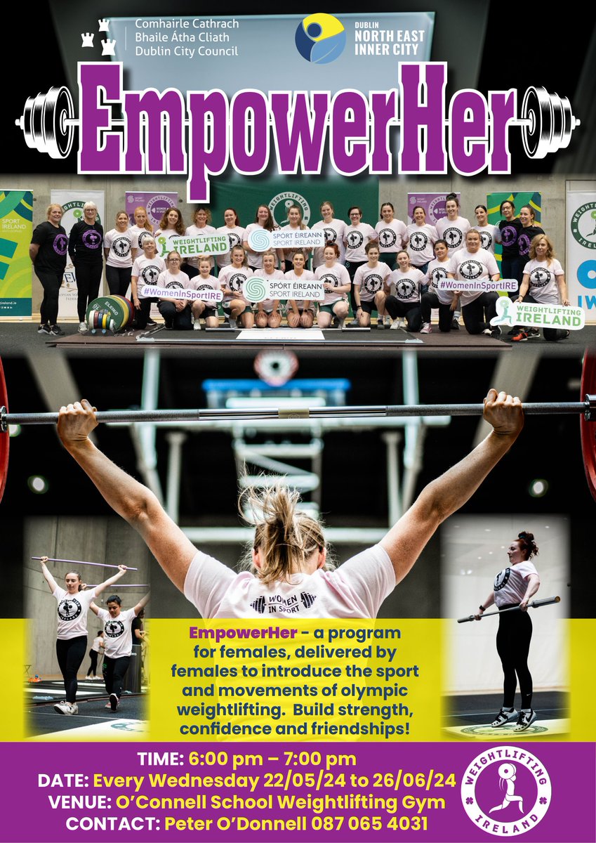 Empower Her is a new weightlifting programme for females, delivered by females🏋️‍♀️The programme will take place every Wednesday from the 22nd of May until the 26th of June✨ Contact Peter on 087 065 4031 for more info! #NEIC #weightliftingwomen