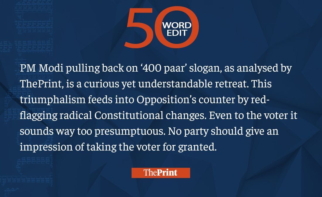 ThePrint #50WordEdit on PM Modi pulling back on ‘400 paar’ slogan

tinyurl.com/rpb73htj