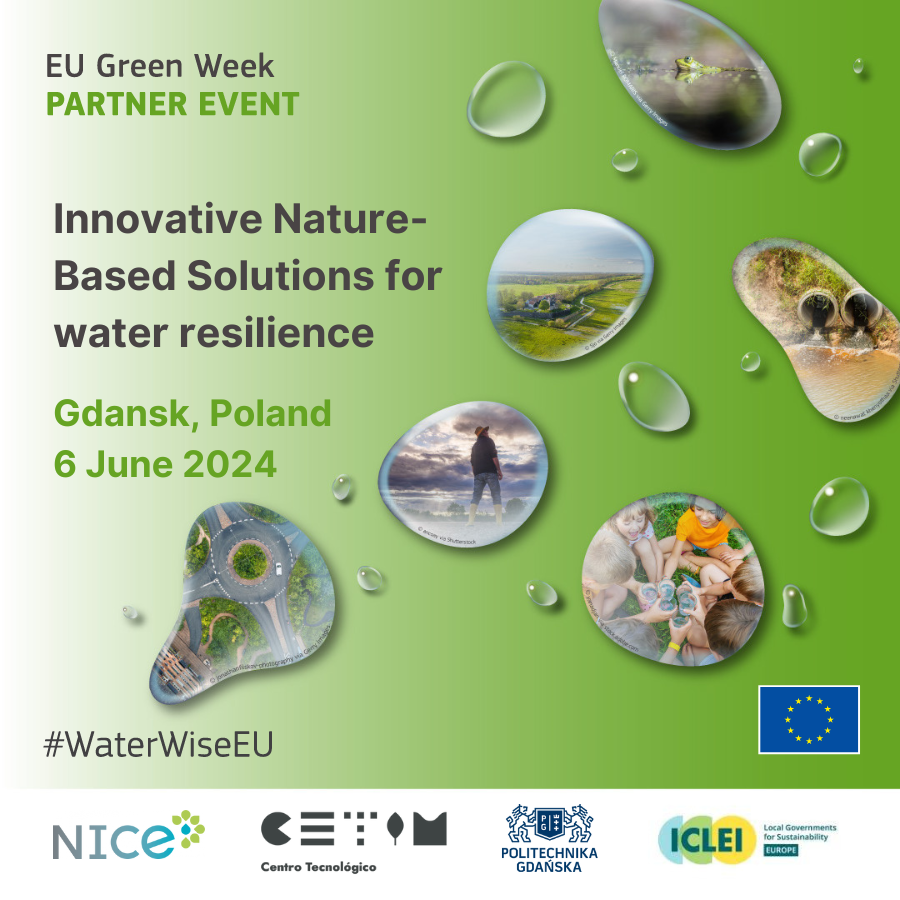 NICE is preparing an EU Green Week Side event #WaterWiseEU 6 June 2024 🫧 'Innovative Nature-based Solutions for water resilience' in NICE pilot city #Gdansk 🇵🇱 The panel will expand on current and future perspective on #NbS for water management 🖋️forms.pg.edu.pl/01HRVZKMMFDCWW…