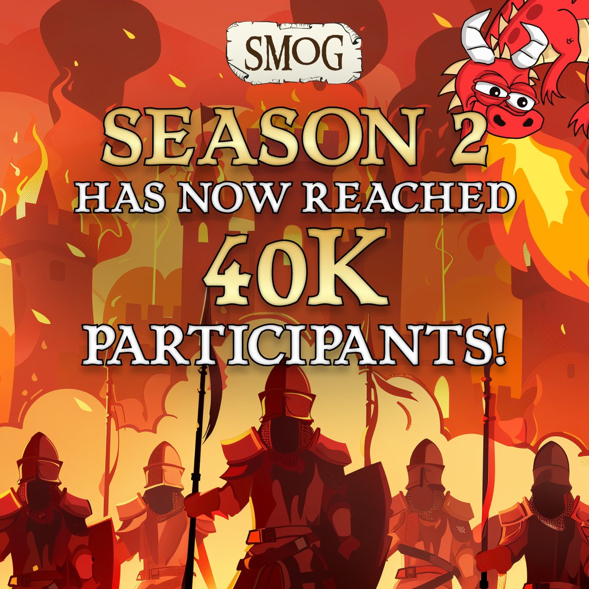 🎉 Another milestone for #SMOG in the Season 2 #Airdrop! 🚀 We've reached over 40,000 participants on @zealy_io! 🙌 Thank you #Dragons and let’s keep our community growing!🐲 Trade $SMOG now and get more points! 🏆 bit.ly/BuySmog #SmogSwap #TradeSmog #Solana