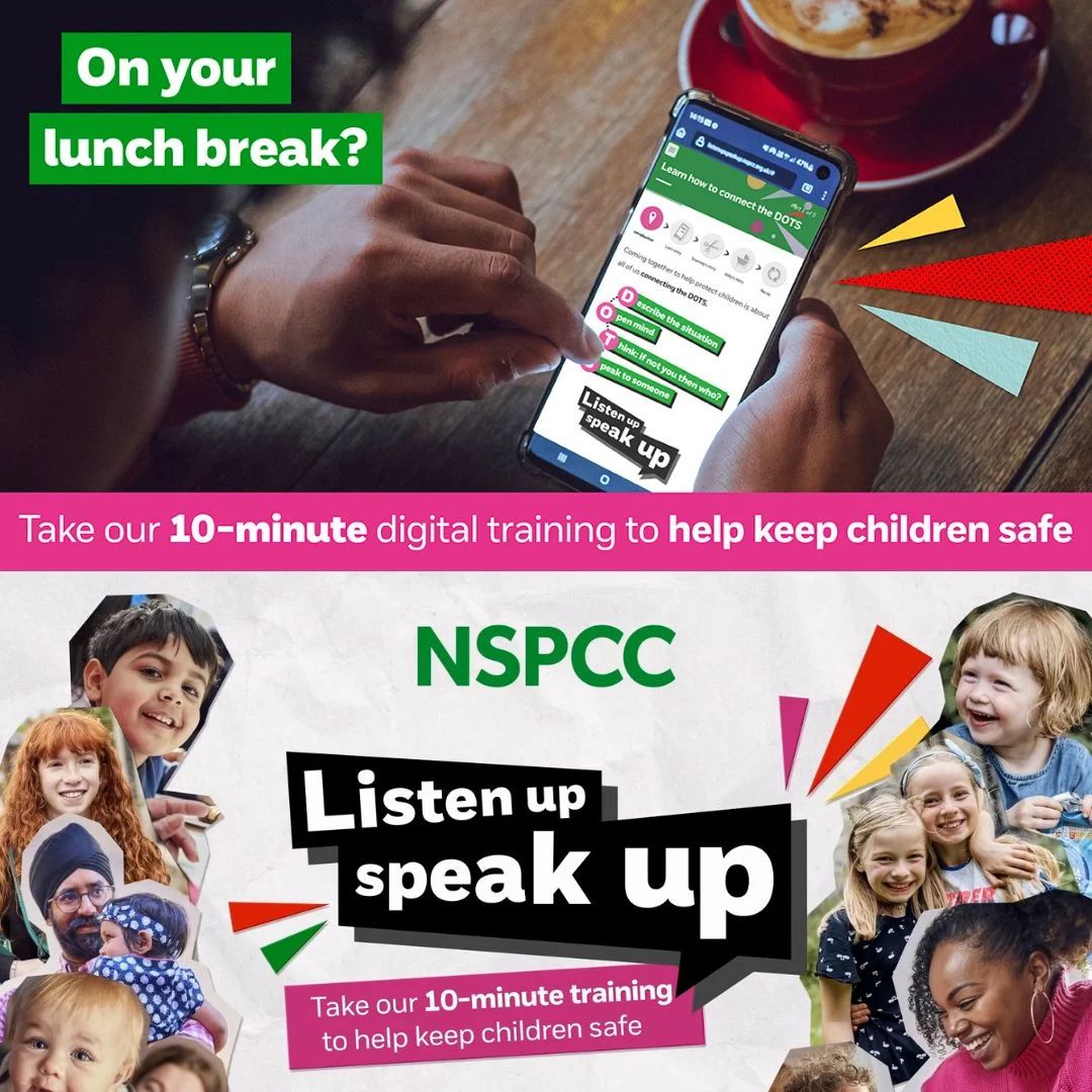 📰 The NSPCC has recently launched its Listen Up, Speak Up campaign nationally – aimed at empowering everyone to know what to do if they are ever worried about a child or family.

Anyone can take part by taking the 10-minute digital training.