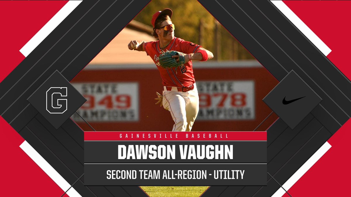 CONGRATULATIONS! Sophomore @daws_vaughn has been named 2nd Team All-Region (8-6AAAAAA) - Utility Player! @goredelephants #GBR #GoBigRed #AProudTradition #TraditionLivesOn #GoBigRed #Gainesville #GainesvilleHSBaseball