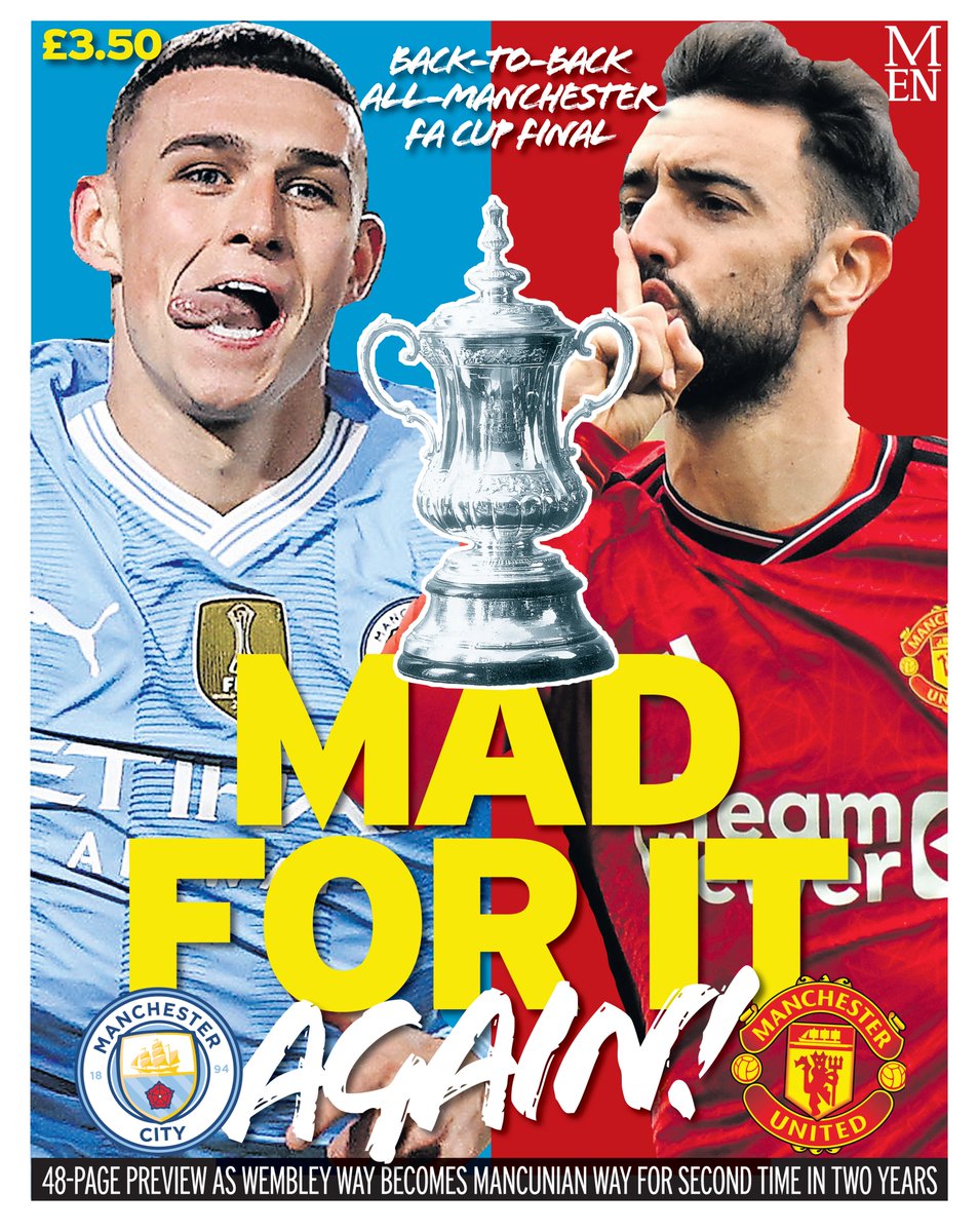 📰 The MEN's 48-page FA Cup final special is already available to buy online. The only companion you need ahead of May 25. Get yours below 👇 #mufc #mcfc shop.regionalnewspapers.co.uk/mad-for-it-aga…