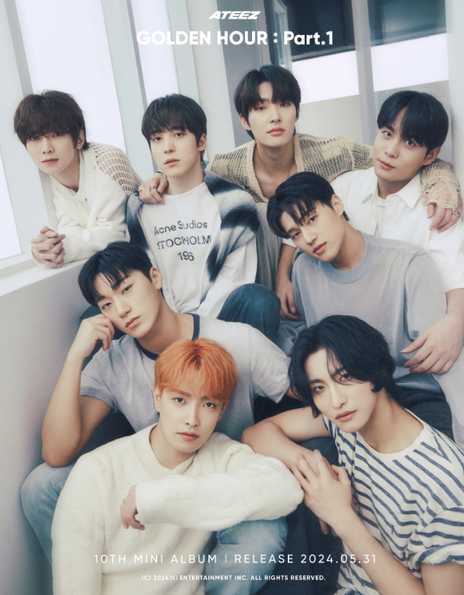 ATEEZ in a new group photo for 'Golden Hour: Part 1'.