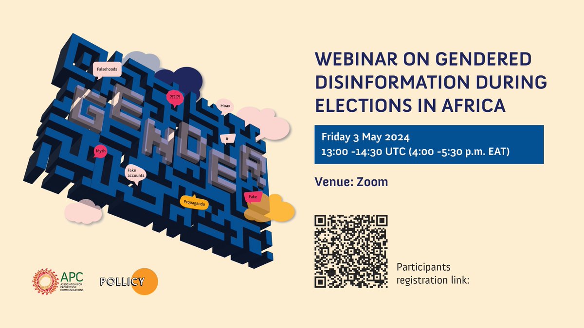 #TOMORROW! Don't miss our webinar with @APC_News on Gendered Disinformation during Elections in Africa. We'll discuss the impact on women's civic engagement & actionable strategies to combat disinformation. Join us at ⏰ 1pm UTC/4pm EAT. 👉 Register here: apc-org.zoom.us/webinar/regist…