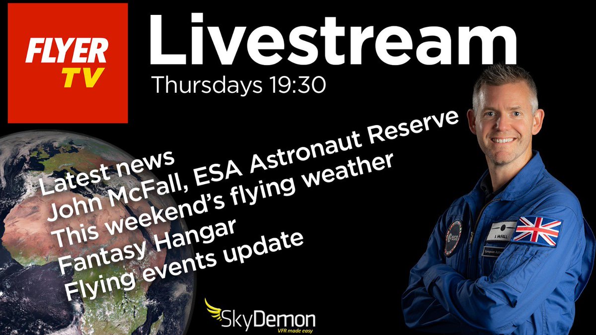 We’re looking forward to welcoming @esa astronaut reserve John McFall @iamfivetoes on this evening’s Livestream! In honour of him, Fantasy Hangar will be dedicated to our favourite aircraft owned by astronauts. See you there at 7.30pm! @esaspaceflight flyer.co.uk/flyertv/john-m…