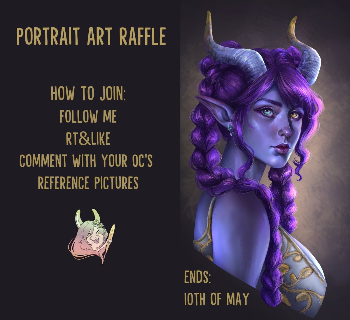 Portrait art raffle!
Follow
RT&Like
Comment with your OC's pictures !

#artgiveaway #artraffle #raffle #characterportrait
