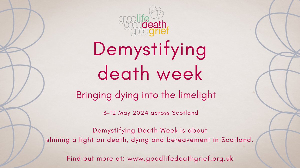 It’s Demystifying Death Week, an opportunity to shine a light on death, dying and bereavement in Scotland. Scotland should be a place where everyone can help someone who is caring, dying or grieving. Find out how you can get involved or receive support 👇 goodlifedeathgrief.org.uk/content/demysi…