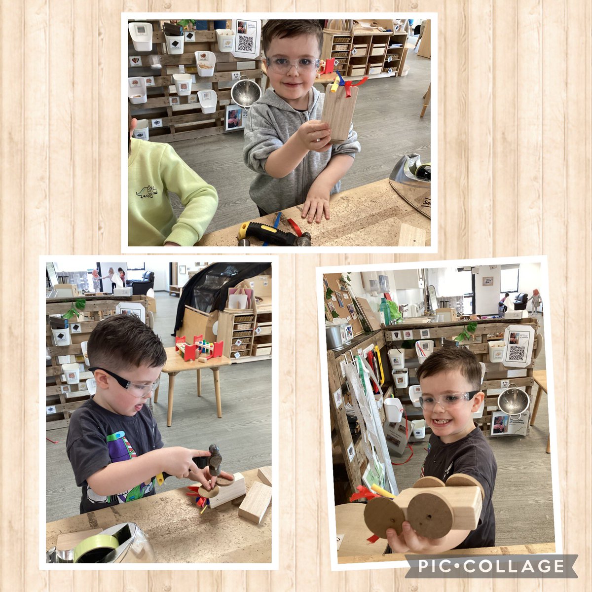 C wanted to, “build a police car.” “There’s the nee naw!” “it needs 4 wheels.” C spent a long time concentrating and creating his masterpiece, well done! #woodwork #creativityandthepowerofsymbols