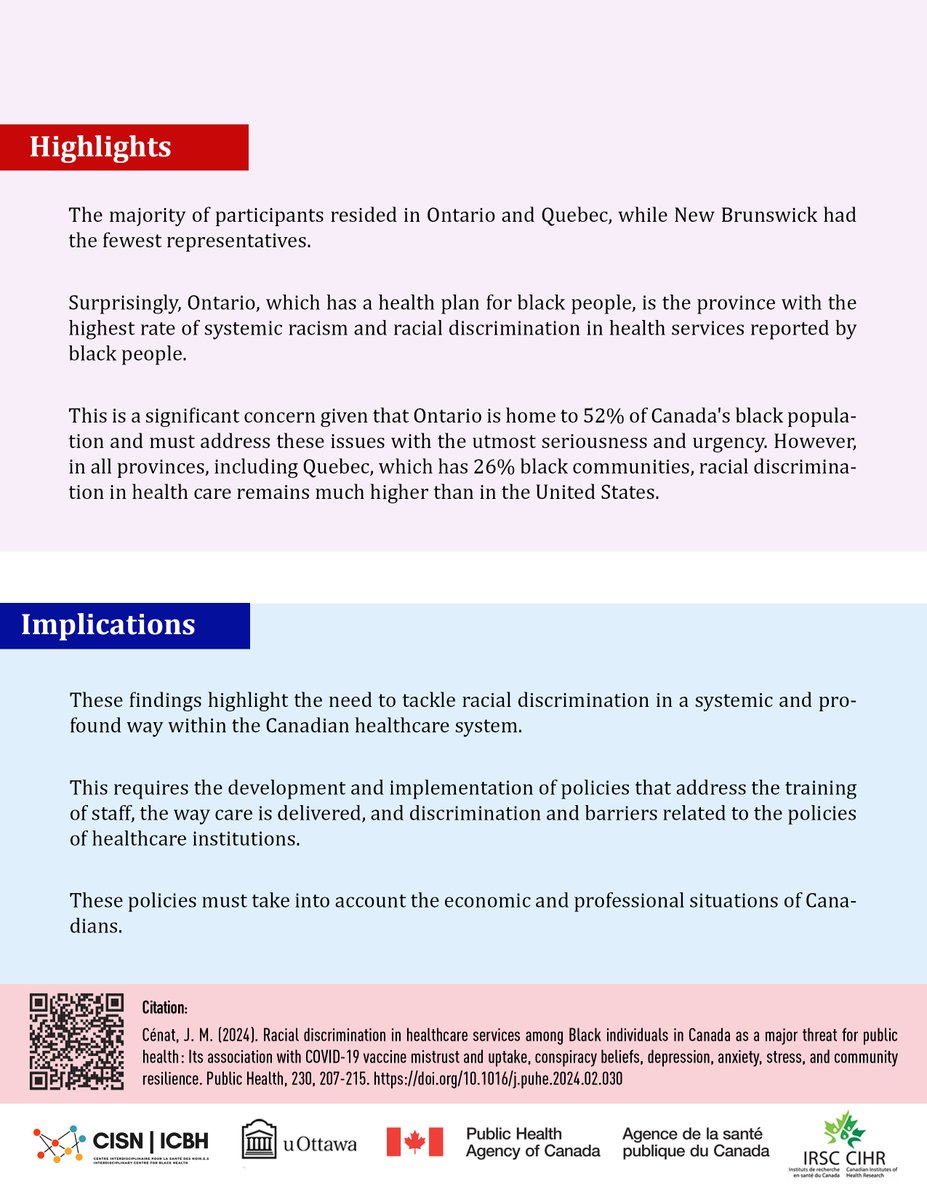 🚨 New Research Alert 🚨 It’s time to reflect and tackle racial discrimination in a systemic and profound way within the Canadian healthcare system. We can do better! Learn more on our recent study here! 💉📊👥doi.org/10.1016/j.puhe… #VaccineHesitancy #HealthResearch